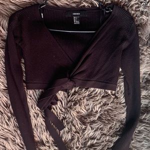 Long Sleeve Wrap Around Knit Cropped Sweater